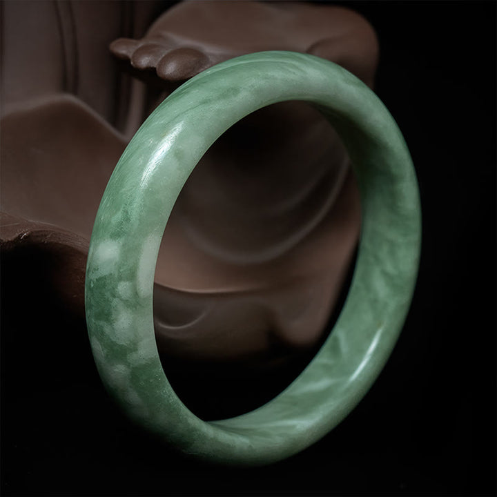 Bransoletka z naturalnym jadeitem i Buddha Stones, prosta w konstrukcji, z mankietem i napisem „Prosperity” - 62 mm - image 0