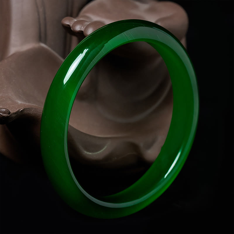 Bransoletka z Buddha Stones , zielonego kamienia kociego oka, łagodząca stres, bogactwo, cienka, mankietowa - image 1