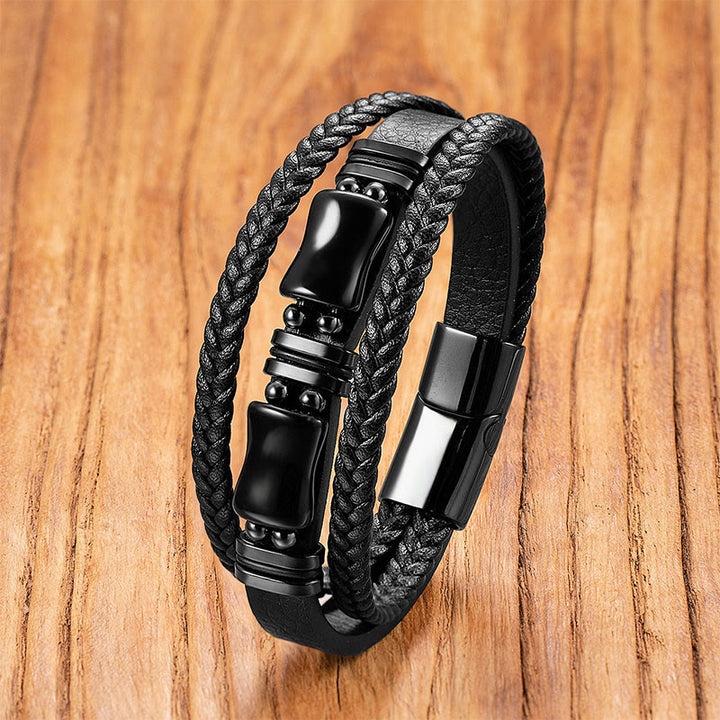 Bransoletka z plecionej skóry z Buddha Stones, zielonego awenturynu i ametystu, czarnego onyksu i różowego kryształu Positivit - Czarny onyks - 18-22 cm - image 6