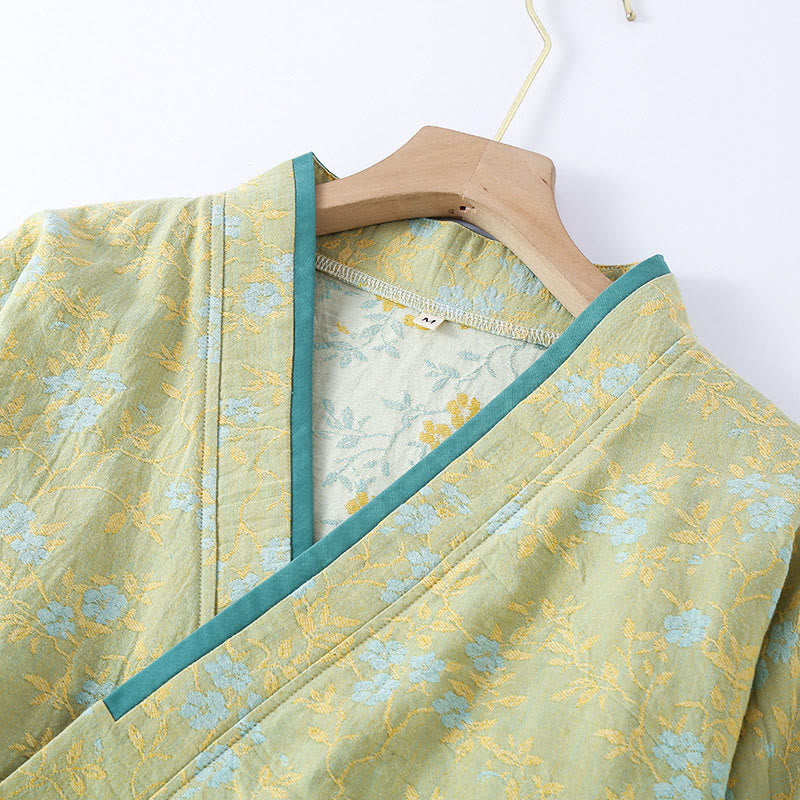 Buddha Stones 2 szt. Kolorowy kwiatowy liść, koszula z długim rękawem i dekoltem w serek, spodnie, piżama bawełniana z kieszeniami - image 1