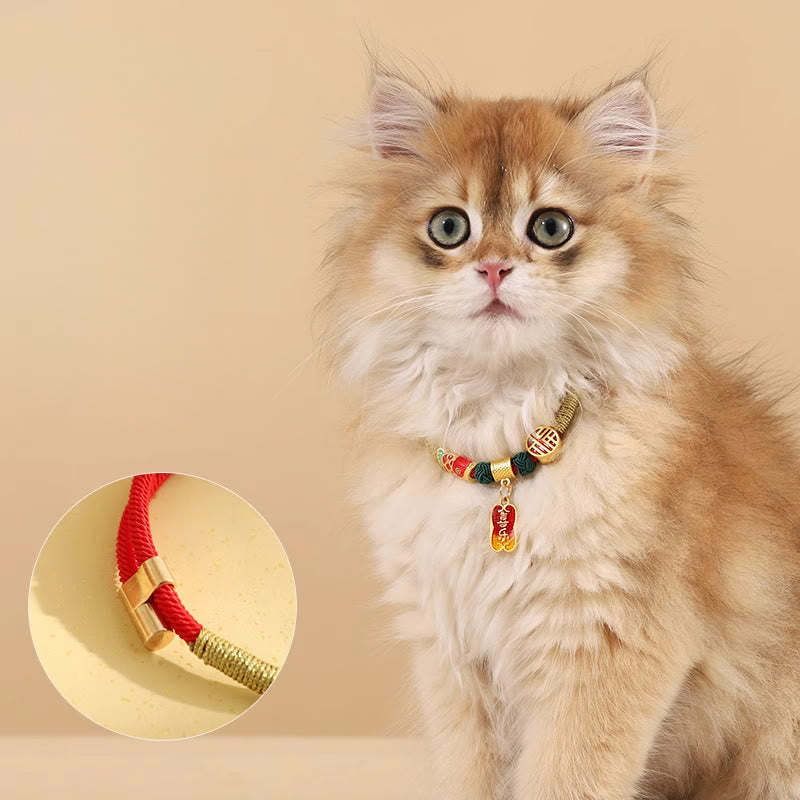 Wisiorek z Buddha Stones z metalu, czerwony sznurek, pokój, radość, błogosławieństwo, ochrona, regulowany, obroża dla kotów i małych psów - image 2