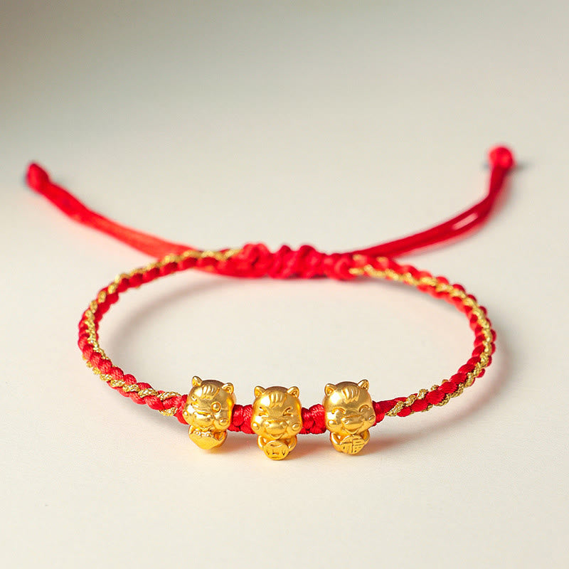 Bransoletka z czerwonego sznurka z motywem Fu z Buddha Stones , 999 srebro próby 925, Rok Konia, Dobrobyt - image 1