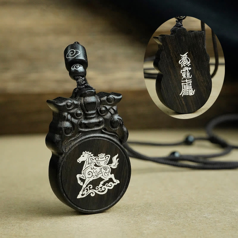 Buddha Stones Rok Konia Fu Charakter Naszyjnik z drewna hebanowego Jujube Wisiorki Równowaga - image 1