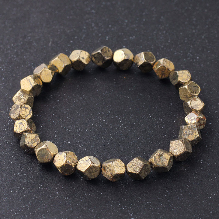 Bransoletka z nieregularnymi koralikami z Buddha Stones i pirytu, zapewniająca ochronę i pewność siebie - Piryt (obwód nadgarstka: 15-16 cm) - image 0