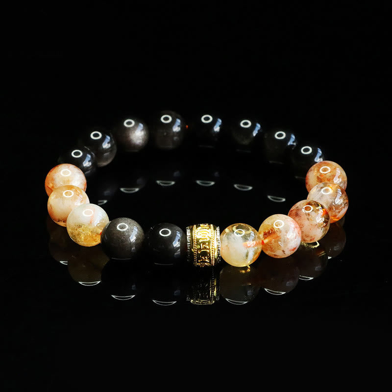 Bransoletka ochronna z Buddha Stones Om Mani Padme Hum w srebrnym połysku z obsydianem i cytrynem - image 4