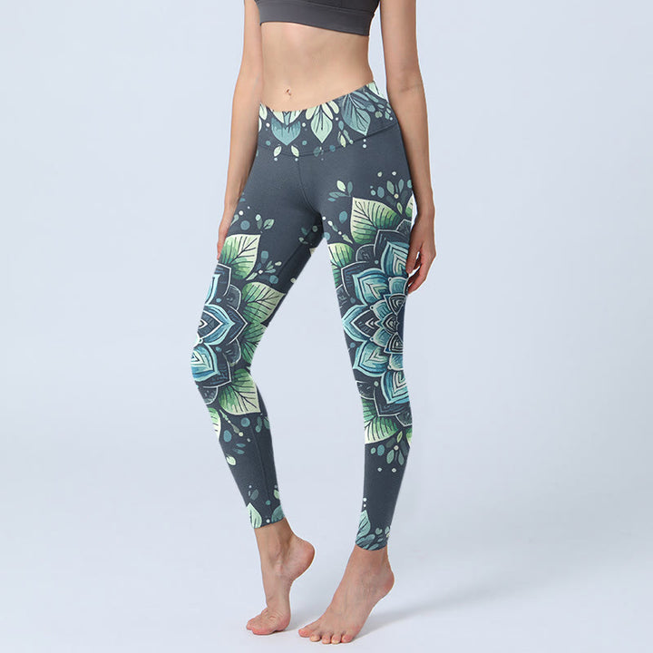 Legginsy do jogi damskie z symetrycznym symbolem Om i Buddha Stones - Cyraneczka - US18, UK/AU22, EU50 (4XL) - image 0