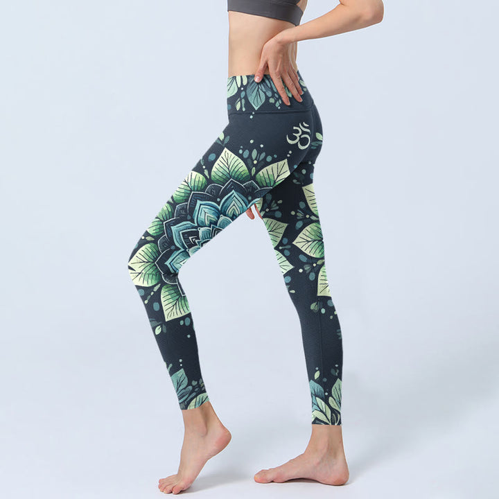 Legginsy do jogi damskie z symetrycznym symbolem Om i Buddha Stones - image 2