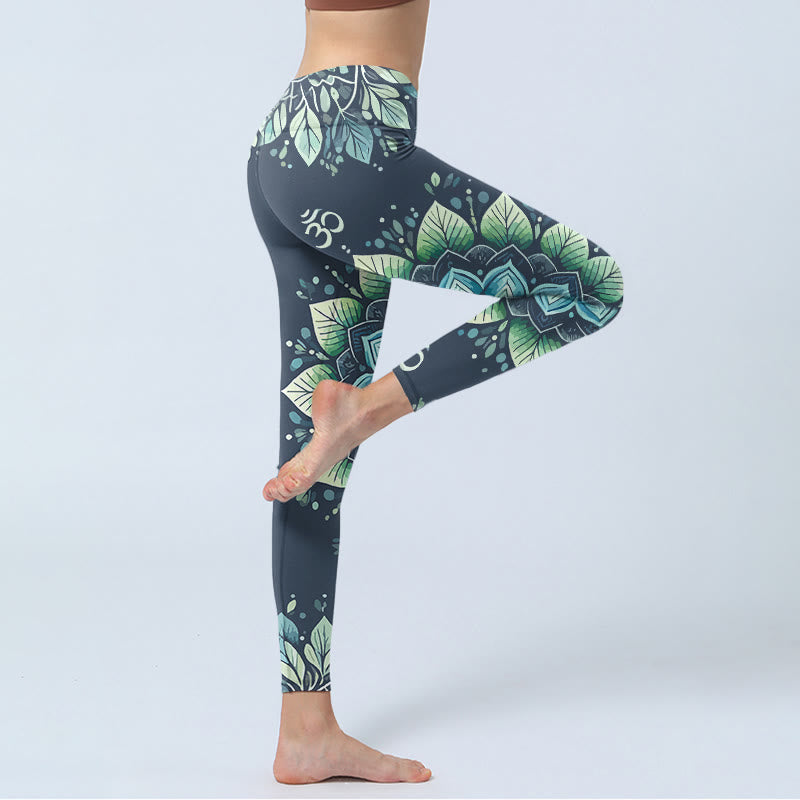 Legginsy do jogi damskie z symetrycznym symbolem Om i Buddha Stones - image 3