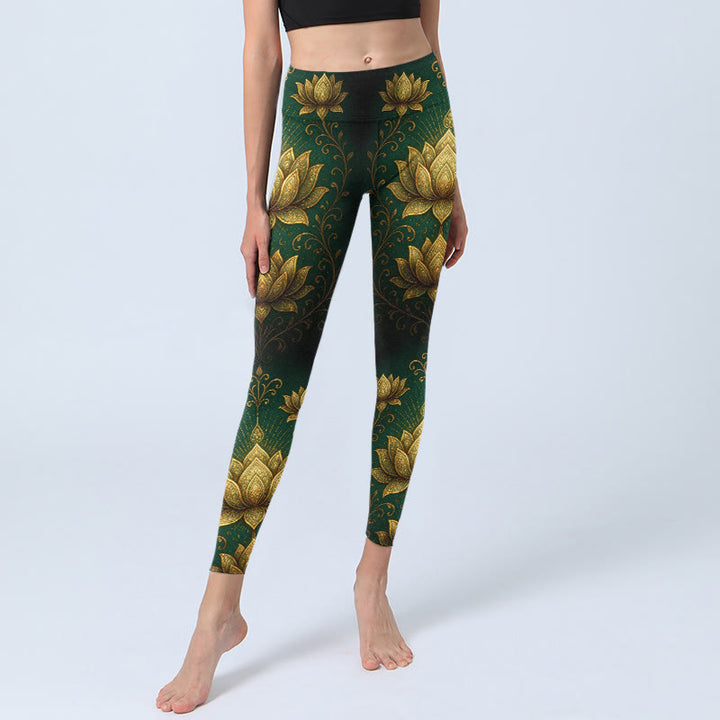 Legginsy do jogi damskie z nadrukiem w Buddha Stones, złoty lotos - image 5