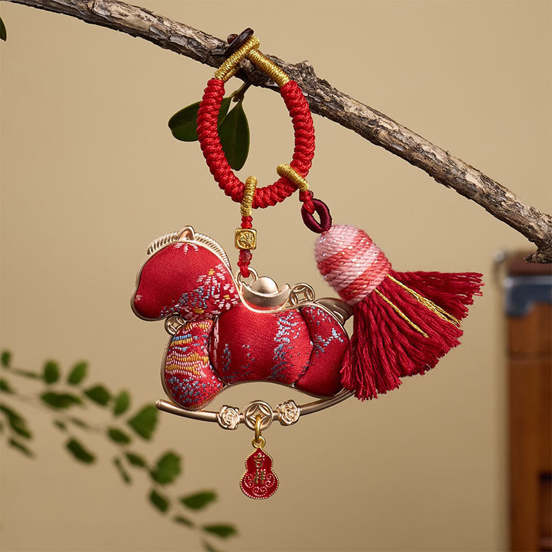 Wielokolorowe Buddha Stones Rok konia Tykwa w kształcie sztabki, brelok do kluczy z motywem wolności i dobrobytu - Czerwony koń 12*3mm - image 0