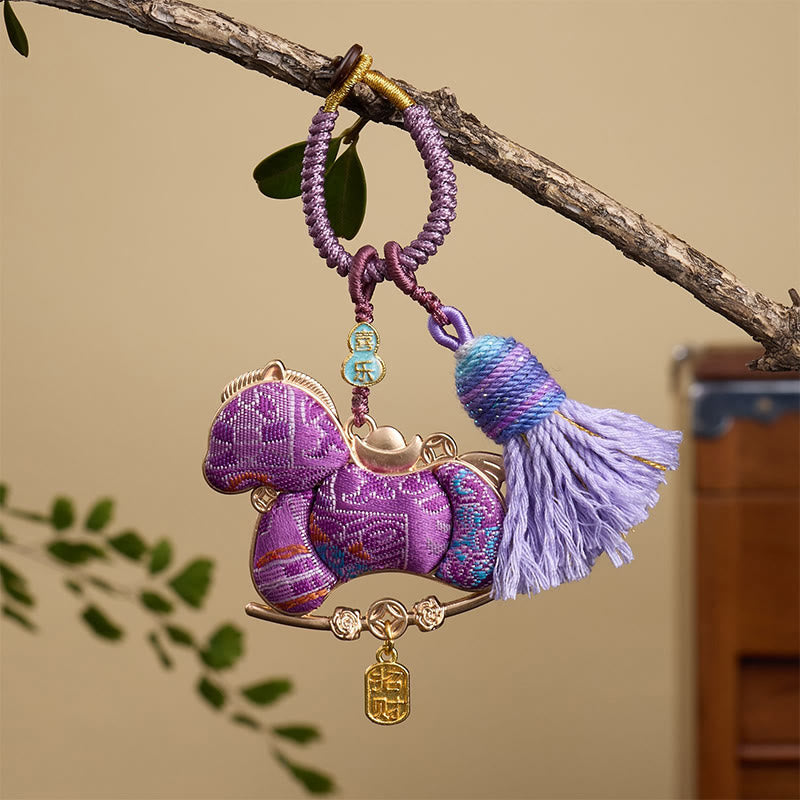 Wielokolorowe Buddha Stones Rok konia Tykwa w kształcie sztabki, brelok do kluczy z motywem wolności i dobrobytu - Fioletowy koń 12*3mm - image 8