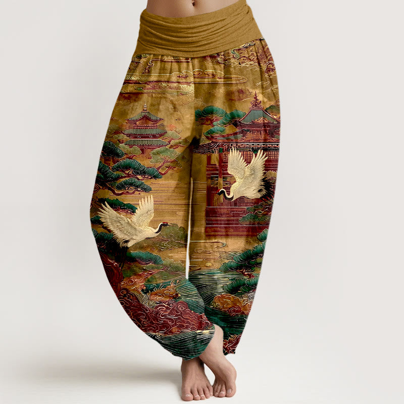Buddha Stones damskie z elastyczną talią i bawełnianą podszewką z motywem żurawia i chmur - DarkGoldenrod - US16, UK/AU20, EU48 (3XL) - image 8