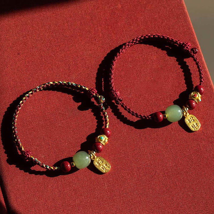 Bransoletka z Buddha Stones , turkusowy jadeit Hetian, wielokolorowy pleciony sznurek, symbolizujący szczęście i pomyślność - image 21