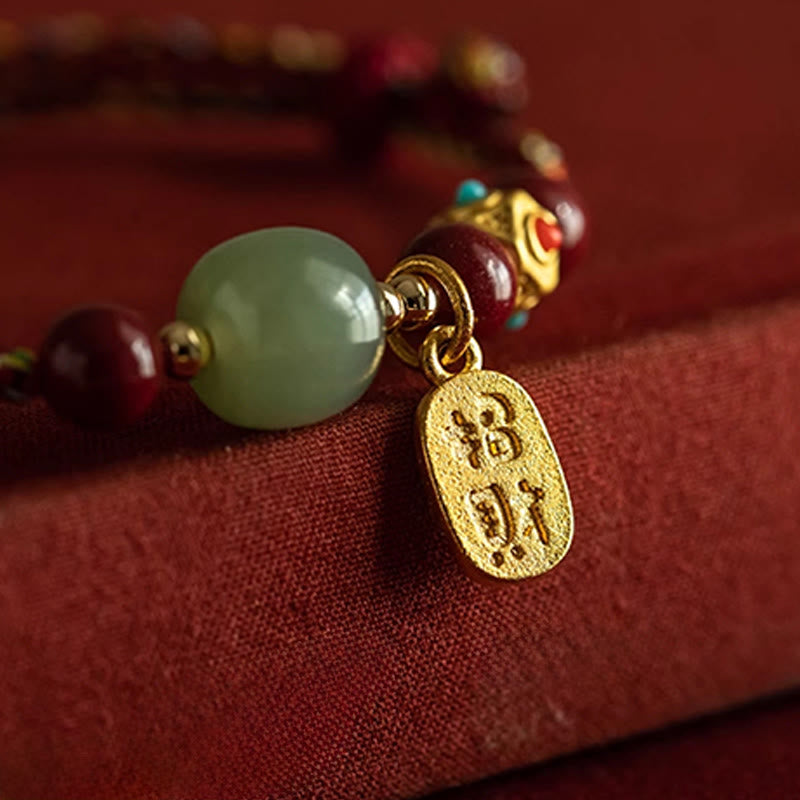 Bransoletka z Buddha Stones , turkusowy jadeit Hetian, wielokolorowy pleciony sznurek, symbolizujący szczęście i pomyślność - image 15