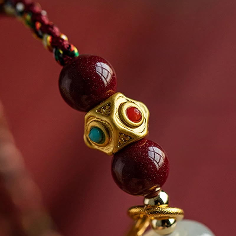 Bransoletka z Buddha Stones , turkusowy jadeit Hetian, wielokolorowy pleciony sznurek, symbolizujący szczęście i pomyślność - image 16