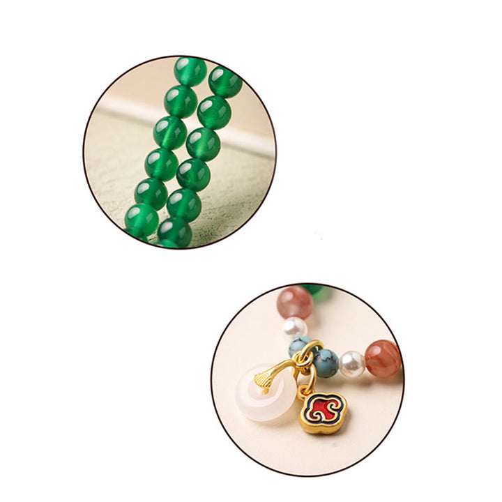 Klamra Buddha Stones, Zielony Agat, Wsparcie Mocy, Mala Tybetańska - image 12