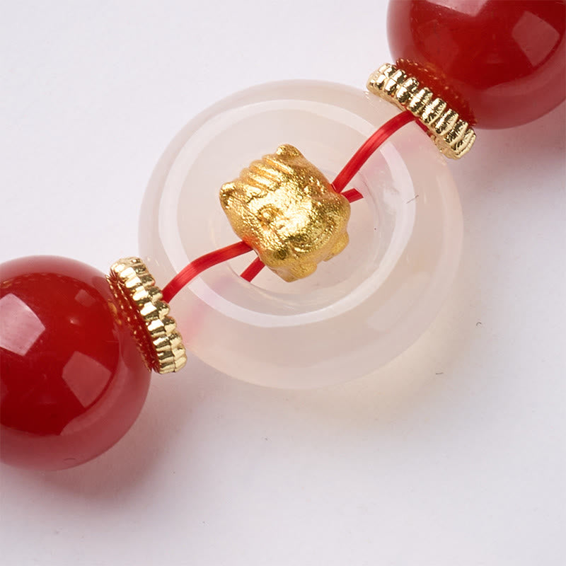 Bransoletka z Buddha Stones, chińskim zodiakiem, rokiem konia, klamrą pokoju, czerwonym agatem i białym chalcedonem, dodająca pewności siebie - image 3