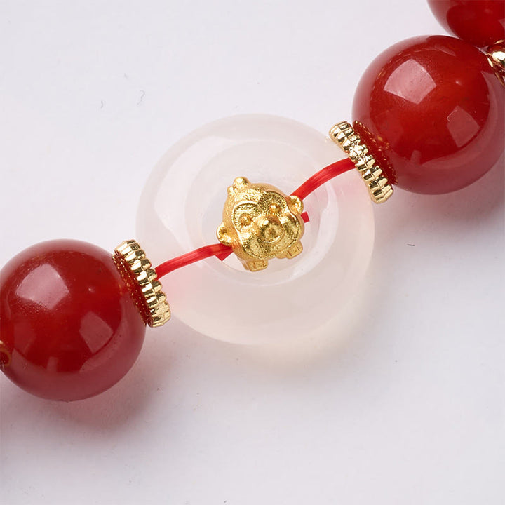 Bransoletka z Buddha Stones, chińskim zodiakiem, rokiem konia, klamrą pokoju, czerwonym agatem i białym chalcedonem, dodająca pewności siebie - image 25