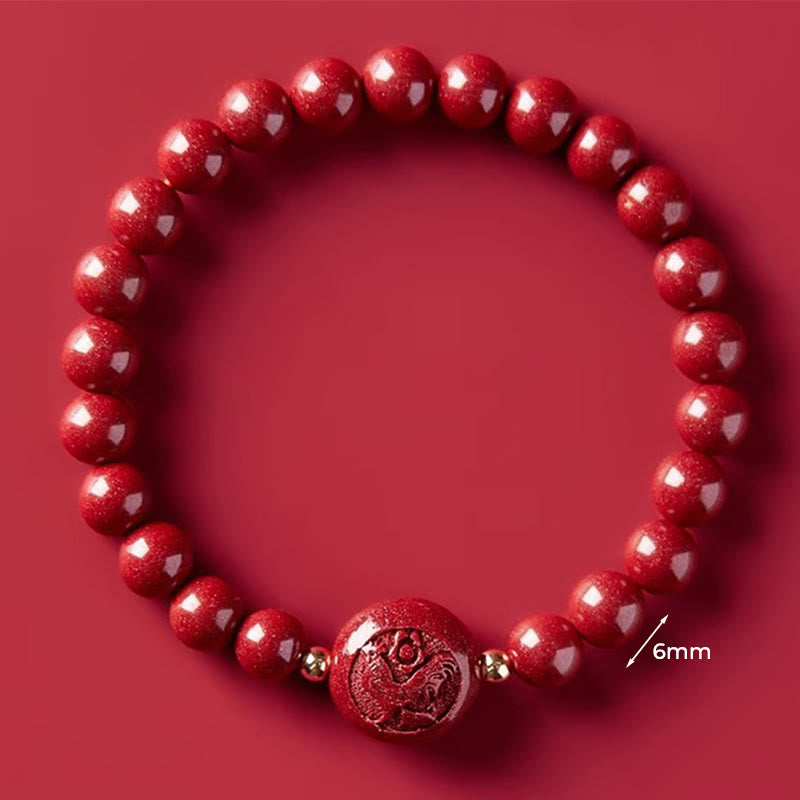 Bransoletka z Buddha Stones, chińskim zodiakiem, rokiem konia, rzeźbiona w cynobrze, z błogosławieństwem pokoju - Kogut 6mm - image 25