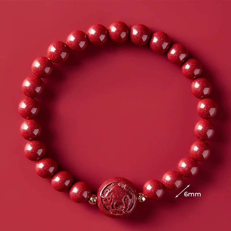 Bransoletka z Buddha Stones, chińskim zodiakiem, rokiem konia, rzeźbiona w cynobrze, z błogosławieństwem pokoju - 6mm Wół - image 15