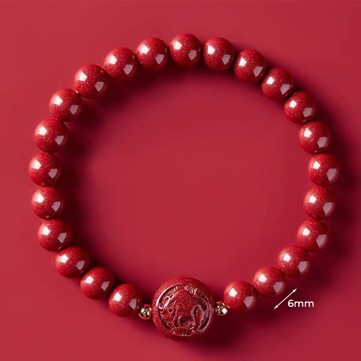 Bransoletka z Buddha Stones, chińskim zodiakiem, rokiem konia, rzeźbiona w cynobrze, z błogosławieństwem pokoju - 6mm Wół - image 15