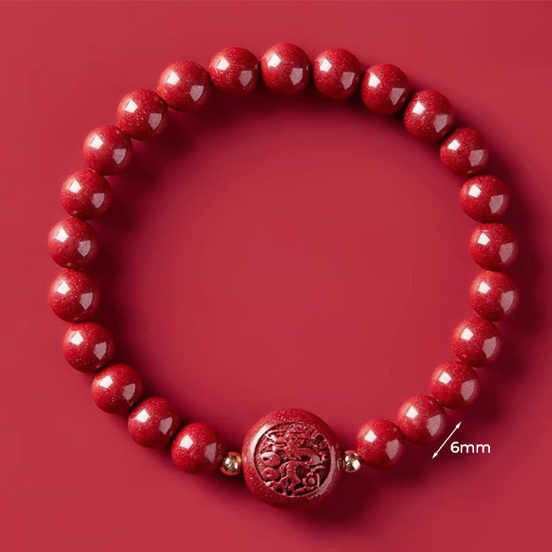 Bransoletka z Buddha Stones, chińskim zodiakiem, rokiem konia, rzeźbiona w cynobrze, z błogosławieństwem pokoju - 6mm Smok - image 19