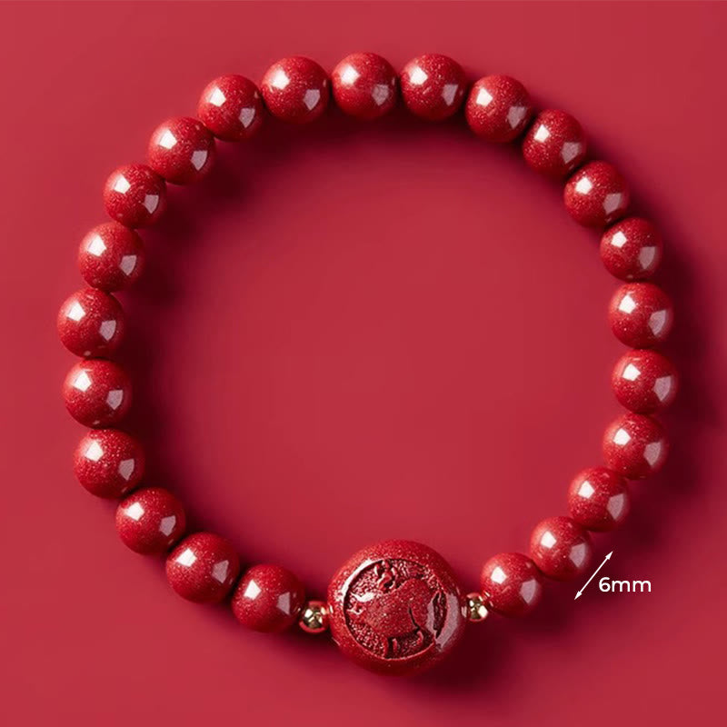 Bransoletka z Buddha Stones, chińskim zodiakiem, rokiem konia, rzeźbiona w cynobrze, z błogosławieństwem pokoju - Świnia 6mm - image 27