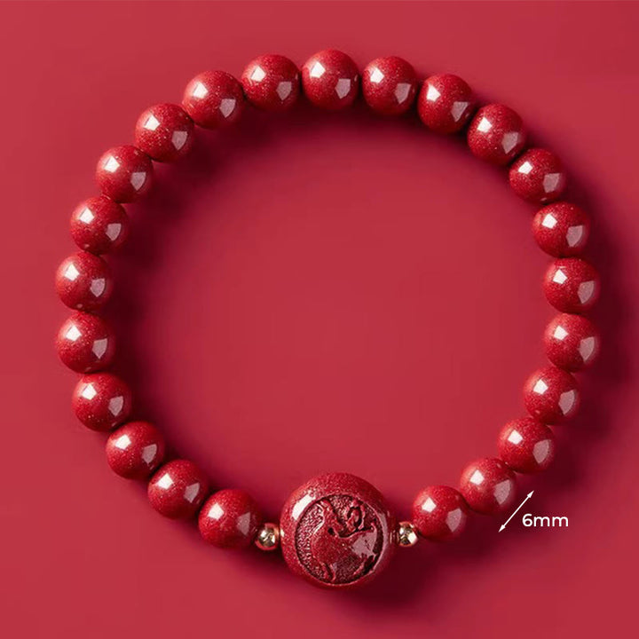 Bransoletka z Buddha Stones, chińskim zodiakiem, rokiem konia, rzeźbiona w cynobrze, z błogosławieństwem pokoju - 6mm Koza - image 23
