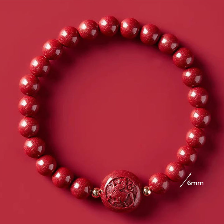 Bransoletka z Buddha Stones, chińskim zodiakiem, rokiem konia, rzeźbiona w cynobrze, z błogosławieństwem pokoju - 6mm Koń - image 6