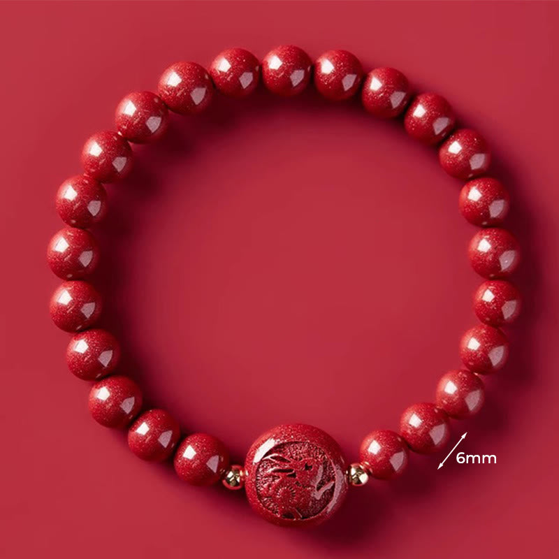 Bransoletka z Buddha Stones, chińskim zodiakiem, rokiem konia, rzeźbiona w cynobrze, z błogosławieństwem pokoju - Królik 6mm - image 17