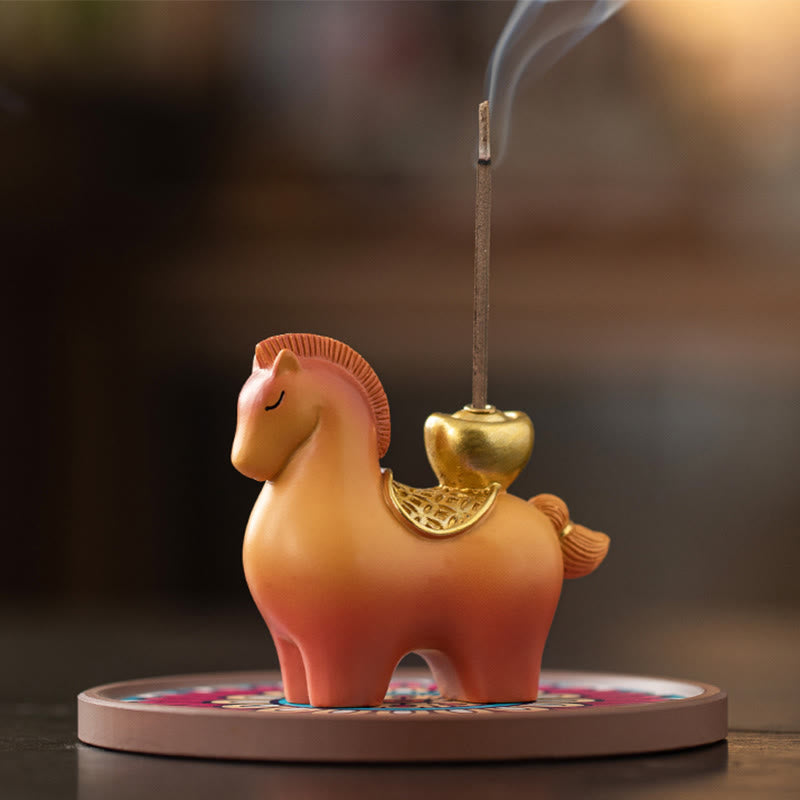 Buddha Stones Rok Konia 2026 Sztabka Nowego Roku Przyciągająca Bogactwo Dekoracja Domu Kadzielnica - Kadzielnica w kształcie sztabki konia, czerwona podstawa (10*10*6 cm) - image 1