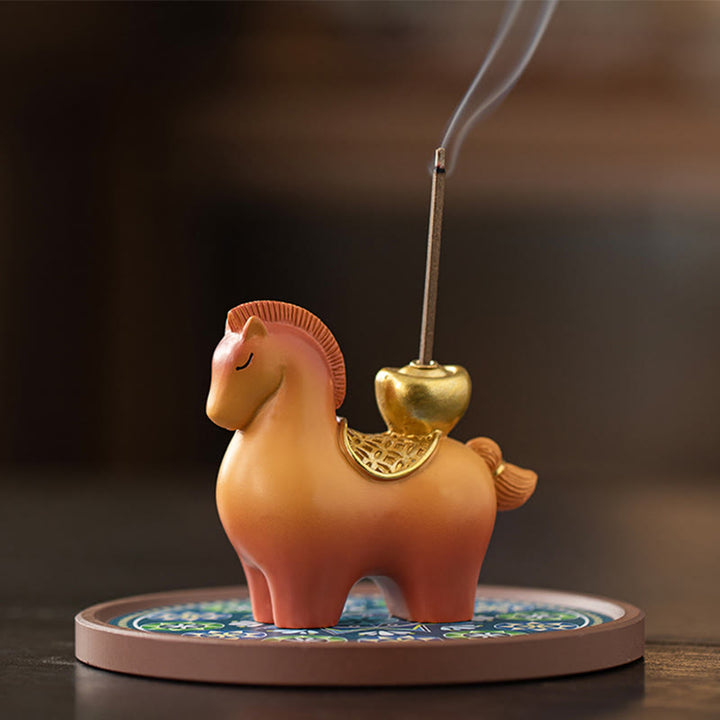 Buddha Stones Rok Konia 2026 Sztabka Nowego Roku Przyciągająca Bogactwo Dekoracja Domu Kadzielnica - Kadzielnica w kształcie sztabki konia, niebieska podstawa (10*10*6 cm) - image 3