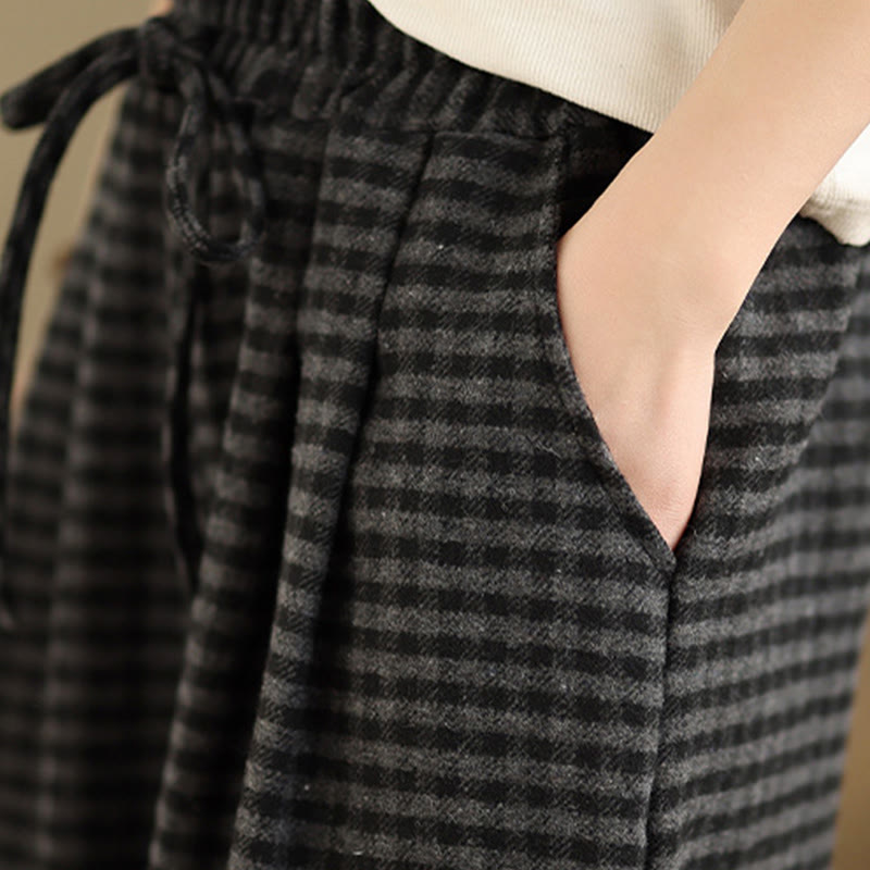 Spodnie damskie z szerokimi nogawkami i kieszeniami w kratkę z motywem Buddha Stones - image 9