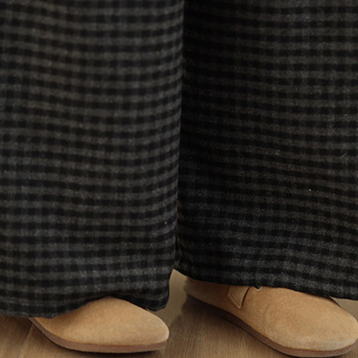 Spodnie damskie z szerokimi nogawkami i kieszeniami w kratkę z motywem Buddha Stones - image 6