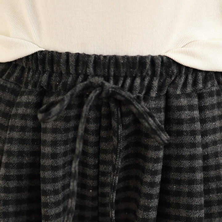 Spodnie damskie z szerokimi nogawkami i kieszeniami w kratkę z motywem Buddha Stones - image 7