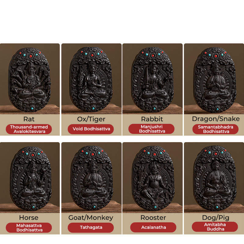 Buddha Stones, chiński zodiak, rok natalny Buddy, rok konia, Om Mani Padme Hum, lotos, hebanowy brelok z błogosławieństwem - image 27