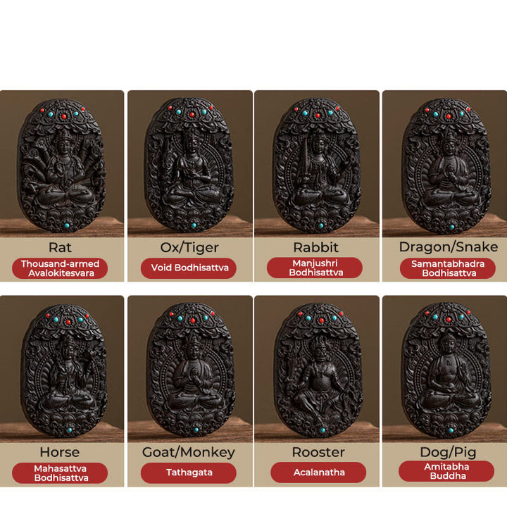 Buddha Stones, chiński zodiak, rok natalny Buddy, rok konia, Om Mani Padme Hum, lotos, hebanowy brelok z błogosławieństwem - image 27