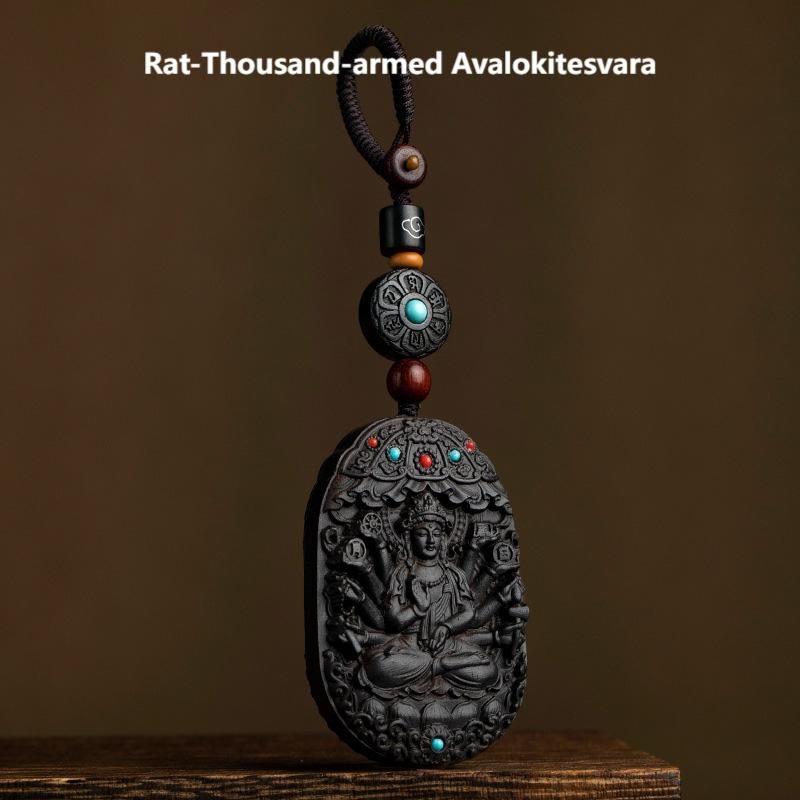 Buddha Stones, chiński zodiak, rok natalny Buddy, rok konia, Om Mani Padme Hum, lotos, hebanowy brelok z błogosławieństwem - Szczur-Tysiącramienny Awalokiteśwara - image 20