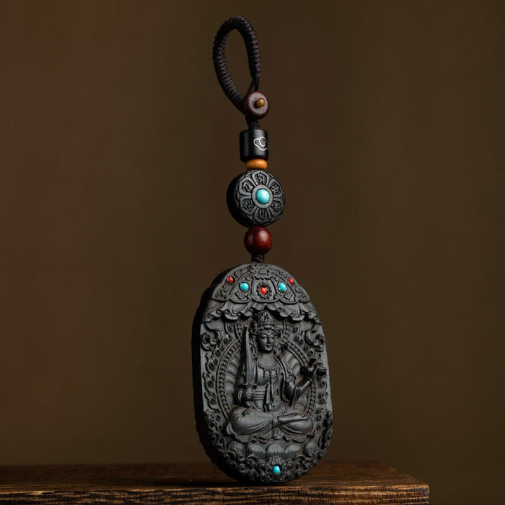 Buddha Stones, chiński zodiak, rok natalny Buddy, rok konia, Om Mani Padme Hum, lotos, hebanowy brelok z błogosławieństwem - image 0