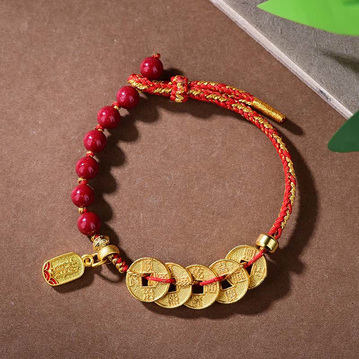 Buddha Stones, Monety Pięciu Cesarzy, Miedź, Ametyst, Cynober, Czarny, Czerwony Sznurek, Bransoletka Przyciągająca Szczęście - Miedziano-cynobrowa lina (obwód nadgarstka: 16-19 cm) - image 15