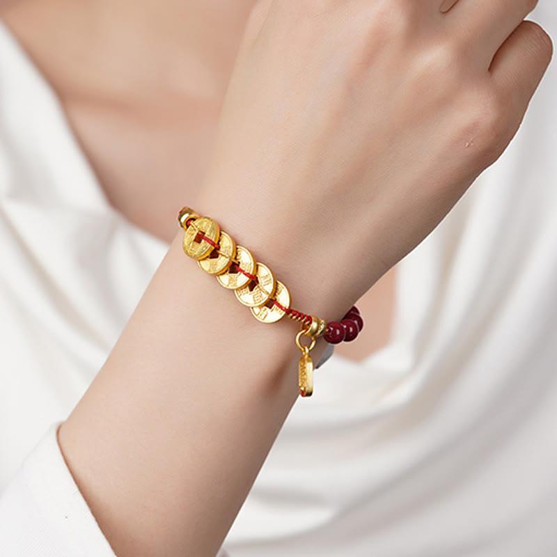 Buddha Stones, Monety Pięciu Cesarzy, Miedź, Ametyst, Cynober, Czarny, Czerwony Sznurek, Bransoletka Przyciągająca Szczęście - image 18