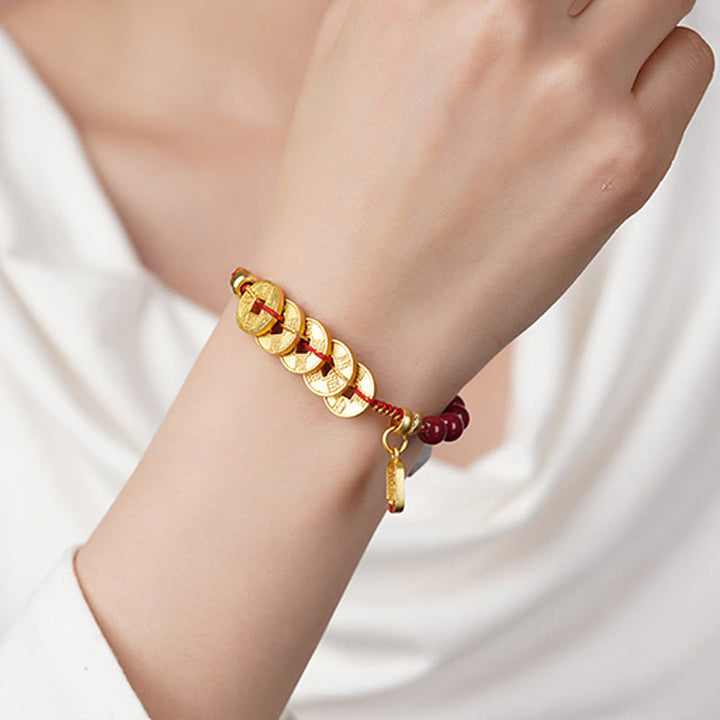 Buddha Stones, Monety Pięciu Cesarzy, Miedź, Ametyst, Cynober, Czarny, Czerwony Sznurek, Bransoletka Przyciągająca Szczęście - image 18