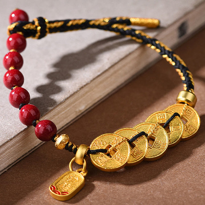 Buddha Stones, Monety Pięciu Cesarzy, Miedź, Ametyst, Cynober, Czarny, Czerwony Sznurek, Bransoletka Przyciągająca Szczęście - image 10