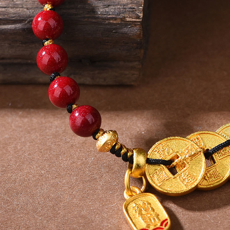 Buddha Stones, Monety Pięciu Cesarzy, Miedź, Ametyst, Cynober, Czarny, Czerwony Sznurek, Bransoletka Przyciągająca Szczęście - image 12