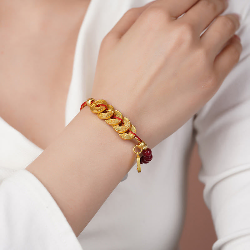 Buddha Stones, Monety Pięciu Cesarzy, Miedź, Ametyst, Cynober, Czarny, Czerwony Sznurek, Bransoletka Przyciągająca Szczęście - image 19