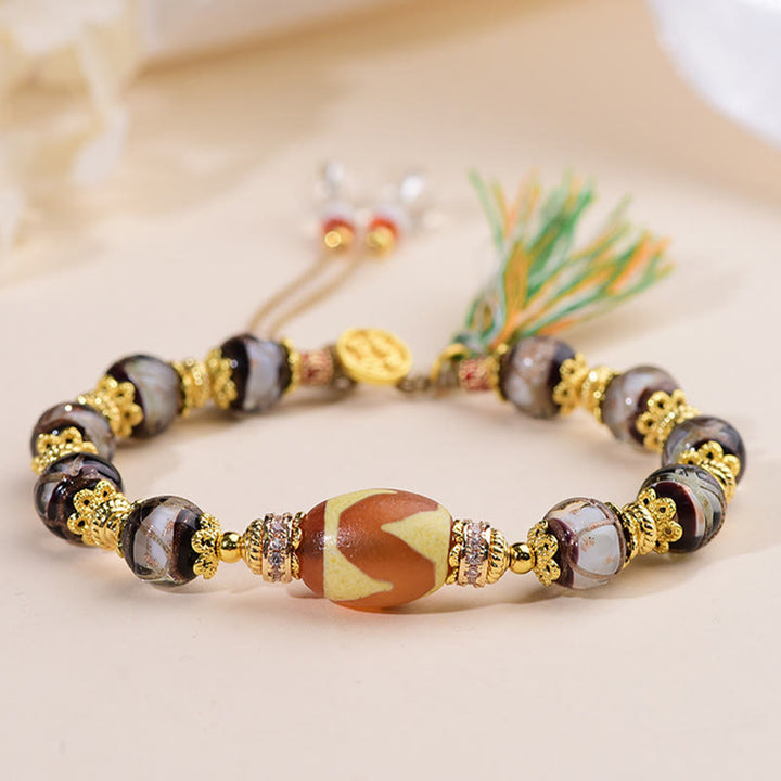 Bransoletka z Buddha Stones Liuli Glass Dzi Beads Blessings - Koralik szklany Liuli Dzi (obwód nadgarstka: 16-19 cm) - image 0