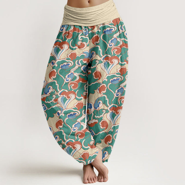 Buddha Stones, czysta bawełna, małe chmury, spodnie haremki damskie z elastyczną talią - Beżowy - US16, UK/AU20, EU48 (3XL) - image 0