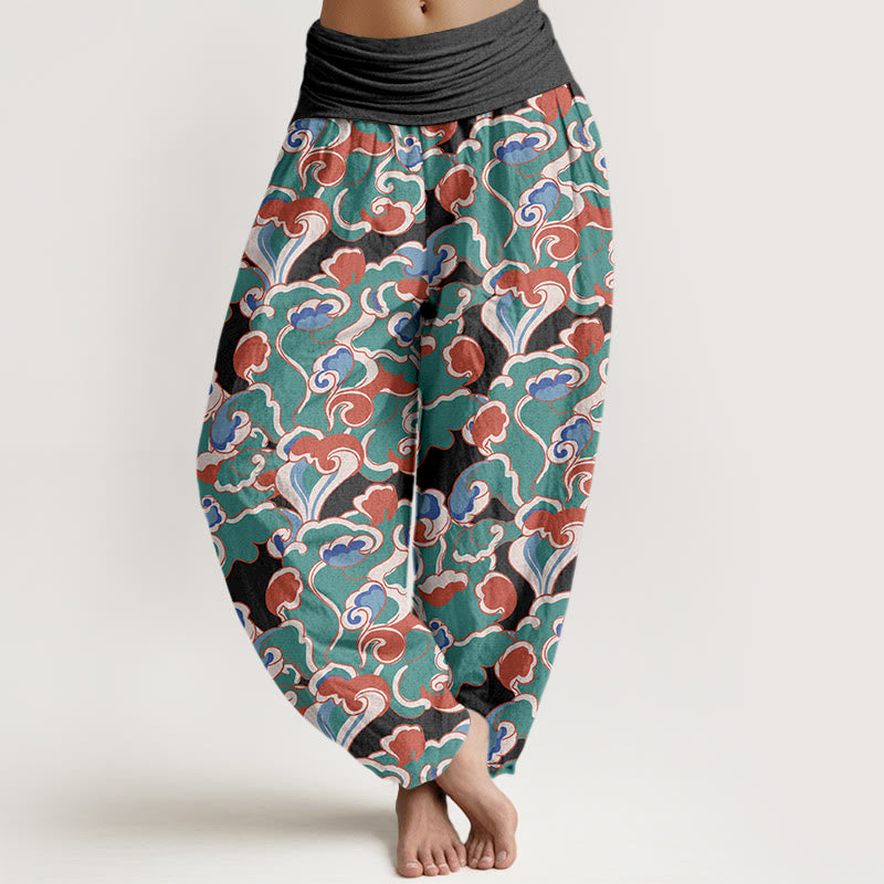 Buddha Stones, czysta bawełna, małe chmury, spodnie haremki damskie z elastyczną talią - Czarny - US16, UK/AU20, EU48 (3XL) - image 5
