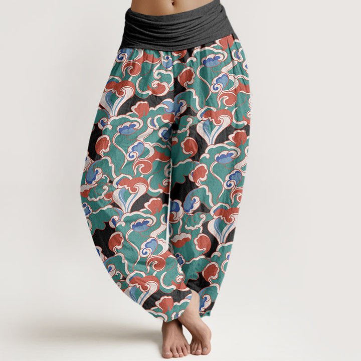 Buddha Stones, czysta bawełna, małe chmury, spodnie haremki damskie z elastyczną talią - Czarny - US16, UK/AU20, EU48 (3XL) - image 5