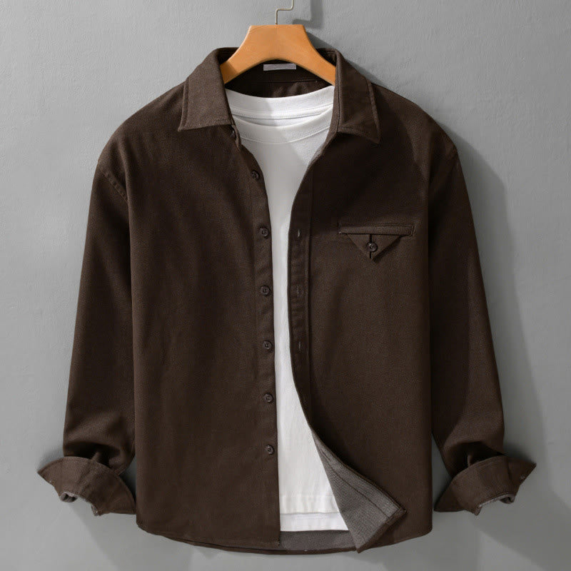 Koszula męska z długim rękawem i stójką z bawełny "Buddha Stones Fall" zapinana na guziki - SaddleBrown - US/UK/AU42， EU52 (3XL) - image 0
